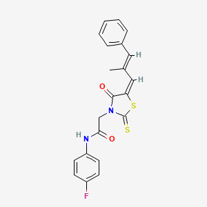 molecular formula C21H17FN2O2S2 B2691918 N-(4-fluorophenyl)-2-[(5E)-5-[(E)-2-methyl-3-phenylprop-2-enylidene]-4-oxo-2-sulfanylidene-1,3-thiazolidin-3-yl]acetamide CAS No. 637319-47-2