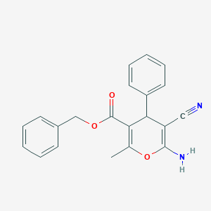 molecular formula C21H18N2O3 B2691975 苄基 6-氨基-5-氰基-2-甲基-4-苯基-4H-吡喃-3-甲酸酯 CAS No. 300589-42-8