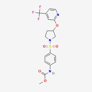 molecular formula C18H18F3N3O5S B2691983 Methyl (4-((3-((4-(trifluoromethyl)pyridin-2-yl)oxy)pyrrolidin-1-yl)sulfonyl)phenyl)carbamate CAS No. 2034471-76-4