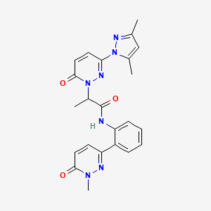 molecular formula C23H23N7O3 B2691995 2-(3-(3,5-dimethyl-1H-pyrazol-1-yl)-6-oxopyridazin-1(6H)-yl)-N-(2-(1-methyl-6-oxo-1,6-dihydropyridazin-3-yl)phenyl)propanamide CAS No. 1448036-94-9