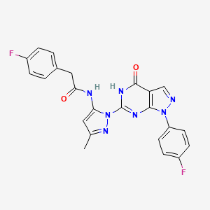 molecular formula C23H17F2N7O2 B2692032 2-(4-fluorophenyl)-N-(1-(1-(4-fluorophenyl)-4-oxo-4,5-dihydro-1H-pyrazolo[3,4-d]pyrimidin-6-yl)-3-methyl-1H-pyrazol-5-yl)acetamide CAS No. 1020488-75-8