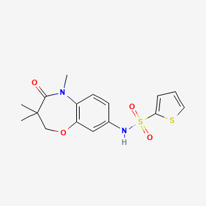 molecular formula C16H18N2O4S2 B2692070 N-(3,3,5-trimethyl-4-oxo-2,3,4,5-tetrahydrobenzo[b][1,4]oxazepin-8-yl)thiophene-2-sulfonamide CAS No. 921903-21-1