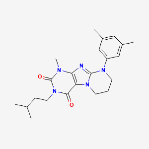 molecular formula C22H29N5O2 B2692077 9-(3,5-dimethylphenyl)-1-methyl-3-(3-methylbutyl)-6,7,8,9-tetrahydropyrimido[2,1-f]purine-2,4(1H,3H)-dione CAS No. 846030-19-1