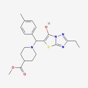 molecular formula C21H26N4O3S B2692083 Methyl 1-((2-ethyl-6-hydroxythiazolo[3,2-b][1,2,4]triazol-5-yl)(p-tolyl)methyl)piperidine-4-carboxylate CAS No. 898345-24-9