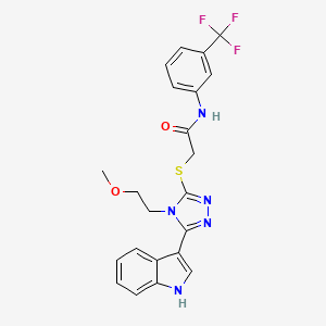molecular formula C22H20F3N5O2S B2692090 2-((5-(1H-吲哚-3-基)-4-(2-甲氧基乙基)-4H-1,2,4-噁二唑-3-基)硫)-N-(3-(三氟甲基)苯基)乙酰胺 CAS No. 852144-86-6