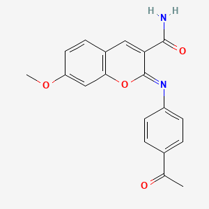 molecular formula C19H16N2O4 B2692110 2-(4-乙酰基苯基)亚胺基-7-甲氧基色酮-3-甲酸酰胺 CAS No. 866349-16-8