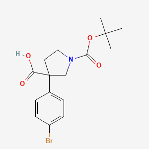 molecular formula C16H20BrNO4 B2692111 3-(4-Bromophenyl)-1-[(2-methylpropan-2-yl)oxycarbonyl]pyrrolidine-3-carboxylic acid CAS No. 2138572-93-5