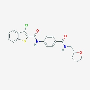 molecular formula C21H19ClN2O3S B269212 3-chloro-N-(4-{[(tetrahydro-2-furanylmethyl)amino]carbonyl}phenyl)-1-benzothiophene-2-carboxamide 