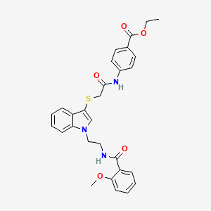 molecular formula C29H29N3O5S B2692120 Ethyl 4-[[2-[1-[2-[(2-methoxybenzoyl)amino]ethyl]indol-3-yl]sulfanylacetyl]amino]benzoate CAS No. 443332-86-3