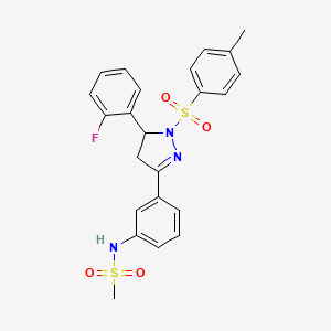 molecular formula C23H22FN3O4S2 B2692121 N-(3-(5-(2-fluorophenyl)-1-tosyl-4,5-dihydro-1H-pyrazol-3-yl)phenyl)methanesulfonamide CAS No. 851782-40-6