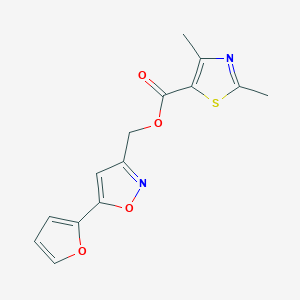 molecular formula C14H12N2O4S B2692148 (5-(Furan-2-yl)isoxazol-3-yl)methyl 2,4-dimethylthiazole-5-carboxylate CAS No. 1209084-69-4