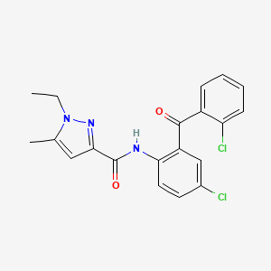 molecular formula C20H17Cl2N3O2 B2692258 N-(4-chloro-2-(2-chlorobenzoyl)phenyl)-1-ethyl-5-methyl-1H-pyrazole-3-carboxamide CAS No. 1171025-43-6