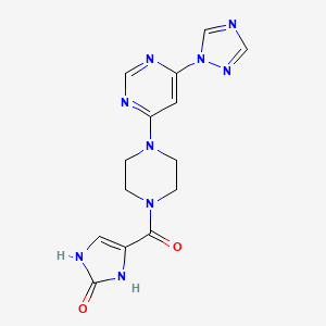 molecular formula C14H15N9O2 B2692259 4-(4-(6-(1H-1,2,4-triazol-1-yl)pyrimidin-4-yl)piperazine-1-carbonyl)-1H-imidazol-2(3H)-one CAS No. 1706222-70-9