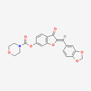 molecular formula C21H17NO7 B2692260 (2Z)-2-(1,3-苯并二氧杂环[5.5.1.0]十一烯-5-基甲亚基)-3-氧代-2,3-二氢-1-苯并呋喃-6-基吗啉-4-甲酸酯 CAS No. 900267-88-1