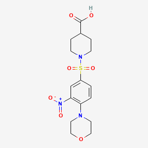 molecular formula C16H21N3O7S B2692291 1-[(4-Morpholino-3-nitrophenyl)sulfonyl]-4-piperidinecarboxylic acid CAS No. 866050-20-6