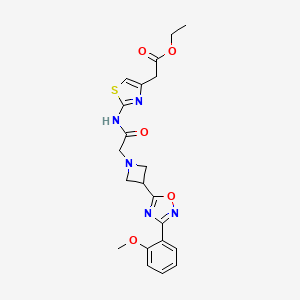 molecular formula C21H23N5O5S B2692293 Ethyl 2-(2-(2-(3-(3-(2-methoxyphenyl)-1,2,4-oxadiazol-5-yl)azetidin-1-yl)acetamido)thiazol-4-yl)acetate CAS No. 1421468-54-3