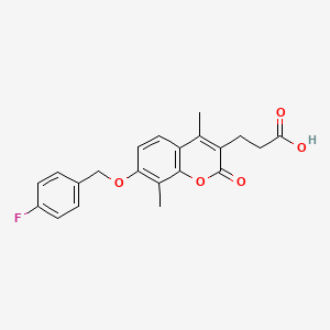 molecular formula C21H19FO5 B2692299 3-{7-[(4-fluorobenzyl)oxy]-4,8-dimethyl-2-oxo-2H-chromen-3-yl}propanoic acid CAS No. 858741-69-2