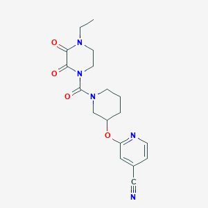 molecular formula C18H21N5O4 B2692308 2-((1-(4-Ethyl-2,3-dioxopiperazine-1-carbonyl)piperidin-3-yl)oxy)isonicotinonitrile CAS No. 2034618-31-8