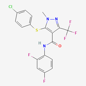 molecular formula C18H11ClF5N3OS B2692313 5-[(4-chlorophenyl)sulfanyl]-N-(2,4-difluorophenyl)-1-methyl-3-(trifluoromethyl)-1H-pyrazole-4-carboxamide CAS No. 158712-21-1