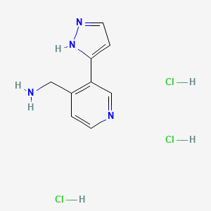 molecular formula C9H13Cl3N4 B2692318 [3-(1H-Pyrazol-5-yl)pyridin-4-yl]methanamine;trihydrochloride CAS No. 2377033-58-2