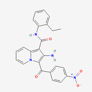 molecular formula C24H20N4O4 B2692324 2-氨基-N-(2-乙基苯基)-3-(4-硝基苯甲酰)吲哚并[1,2,3]噻二嗪-1-甲酰胺 CAS No. 906162-98-9