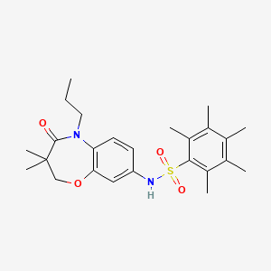 molecular formula C25H34N2O4S B2692346 N-(3,3-二甲基-4-氧代-5-丙基-2,3,4,5-四氢苯并[b][1,4]噁氮杂环庚烷-8-基)-2,3,4,5,6-五甲基苯磺酰胺 CAS No. 921992-26-9