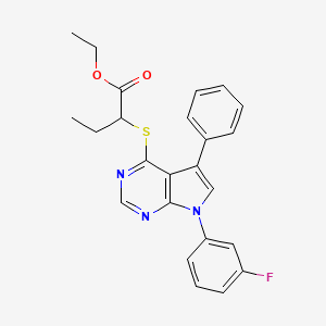 molecular formula C24H22FN3O2S B2692352 Ethyl 2-[7-(3-fluorophenyl)-5-phenylpyrrolo[2,3-d]pyrimidin-4-yl]sulfanylbutanoate CAS No. 442878-86-6