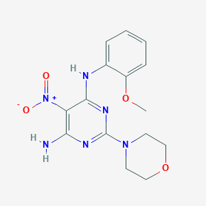 molecular formula C15H18N6O4 B2692371 (6-Amino-2-morpholin-4-yl-5-nitropyrimidin-4-yl)(2-methoxyphenyl)amine CAS No. 672944-29-5