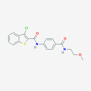 molecular formula C19H17ClN2O3S B269238 3-chloro-N-(4-{[(2-methoxyethyl)amino]carbonyl}phenyl)-1-benzothiophene-2-carboxamide 