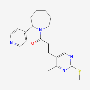 molecular formula C21H28N4OS B2692380 3-[4,6-Dimethyl-2-(methylsulfanyl)pyrimidin-5-yl]-1-[2-(pyridin-4-yl)azepan-1-yl]propan-1-one CAS No. 1423247-71-5