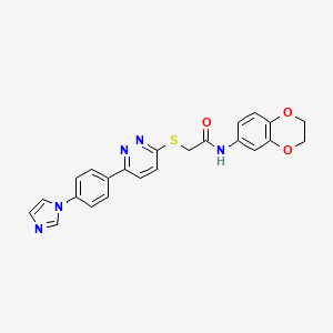 molecular formula C23H19N5O3S B2692397 2-((6-(4-(1H-imidazol-1-yl)phenyl)pyridazin-3-yl)thio)-N-(2,3-dihydrobenzo[b][1,4]dioxin-6-yl)acetamide CAS No. 896320-69-7