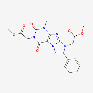 molecular formula C20H19N5O6 B2692402 dimethyl 2,2'-(1-methyl-2,4-dioxo-7-phenyl-1H-imidazo[2,1-f]purine-3,8(2H,4H)-diyl)diacetate CAS No. 899988-75-1