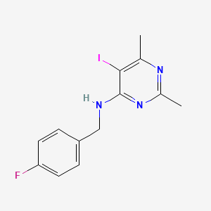 molecular formula C13H13FIN3 B2692403 N-(4-fluorobenzyl)-5-iodo-2,6-dimethyl-4-pyrimidinamine CAS No. 677749-61-0