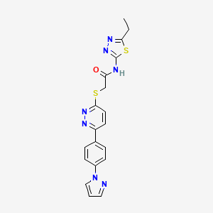 molecular formula C19H17N7OS2 B2692404 2-((6-(4-(1H-pyrazol-1-yl)phenyl)pyridazin-3-yl)thio)-N-(5-ethyl-1,3,4-thiadiazol-2-yl)acetamide CAS No. 1019097-04-1