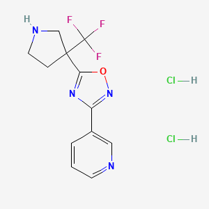 molecular formula C12H13Cl2F3N4O B2692408 3-{5-[3-(Trifluoromethyl)pyrrolidin-3-yl]-1,2,4-oxadiazol-3-yl}pyridine dihydrochloride CAS No. 2060024-59-9