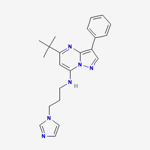 molecular formula C22H26N6 B2692409 5-tert-butyl-N-[3-(1H-imidazol-1-yl)propyl]-3-phenylpyrazolo[1,5-a]pyrimidin-7-amine CAS No. 896846-65-4