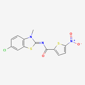 molecular formula C13H8ClN3O3S2 B2692412 N-(6-chloro-3-methyl-1,3-benzothiazol-2-ylidene)-5-nitrothiophene-2-carboxamide CAS No. 392326-53-3