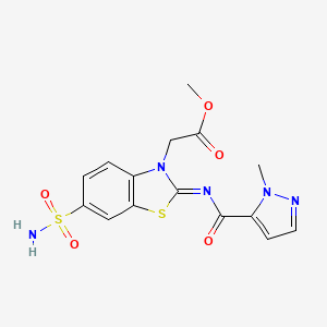 (E)-methyl 2-(2-((1-methyl-1H-pyrazole-5-carbonyl)imino)-6-sulfamoylbenzo[d]thiazol-3(2H)-yl)acetate
