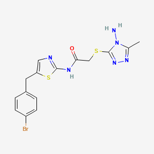 molecular formula C15H15BrN6OS2 B2692430 2-((4-氨基-5-甲基-4H-1,2,4-三唑-3-基)硫代)-N-(5-(4-溴苄基)噻唑-2-基)乙酰胺 CAS No. 780818-73-7