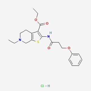 molecular formula C21H27ClN2O4S B2692446 Ethyl 6-ethyl-2-(3-phenoxypropanamido)-4,5,6,7-tetrahydrothieno[2,3-c]pyridine-3-carboxylate hydrochloride CAS No. 1216500-10-5