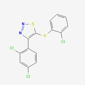 molecular formula C14H7Cl3N2S2 B2692458 2-Chlorophenyl 4-(2,4-dichlorophenyl)-1,2,3-thiadiazol-5-yl sulfide CAS No. 338408-29-0