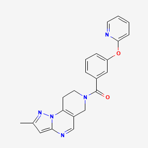 molecular formula C22H19N5O2 B2692467 (2-methyl-8,9-dihydropyrazolo[1,5-a]pyrido[3,4-e]pyrimidin-7(6H)-yl)(3-(pyridin-2-yloxy)phenyl)methanone CAS No. 1796959-15-3