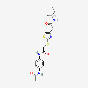 molecular formula C19H24N4O3S2 B2692480 N-(4-acetamidophenyl)-2-((4-(2-(sec-butylamino)-2-oxoethyl)thiazol-2-yl)thio)acetamide CAS No. 941960-86-7