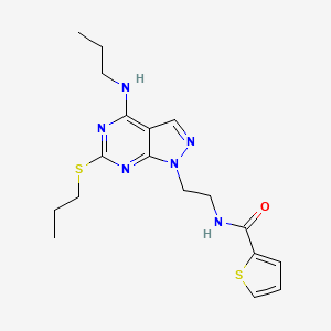 molecular formula C18H24N6OS2 B2692489 N-(2-(4-(propylamino)-6-(propylthio)-1H-pyrazolo[3,4-d]pyrimidin-1-yl)ethyl)thiophene-2-carboxamide CAS No. 946364-88-1