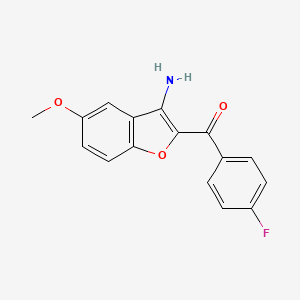 molecular formula C16H12FNO3 B2692505 (3-Amino-5-methoxy-benzofuran-2-yl)-(4-fluoro-phenyl)-methanone CAS No. 182124-33-0