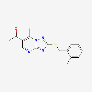 molecular formula C16H16N4OS B2692538 1-{7-甲基-2-[(2-甲基苯基)硫代][1,2,4]三唑并[1,5-a]嘧啶-6-基}乙酮 CAS No. 879044-17-4