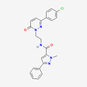 molecular formula C23H20ClN5O2 B2692539 N-(2-(3-(4-chlorophenyl)-6-oxopyridazin-1(6H)-yl)ethyl)-1-methyl-3-phenyl-1H-pyrazole-5-carboxamide CAS No. 1206995-44-9