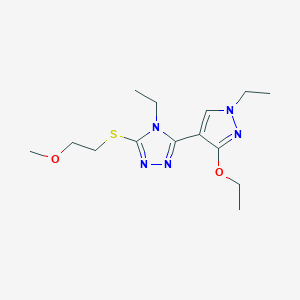 molecular formula C14H23N5O2S B2692540 3-(3-ethoxy-1-ethyl-1H-pyrazol-4-yl)-4-ethyl-5-((2-methoxyethyl)thio)-4H-1,2,4-triazole CAS No. 1013778-22-7