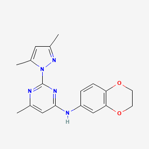 molecular formula C18H19N5O2 B2692544 N-(2,3-dihydro-1,4-benzodioxin-6-yl)-2-(3,5-dimethylpyrazol-1-yl)-6-methylpyrimidin-4-amine CAS No. 1001502-53-9