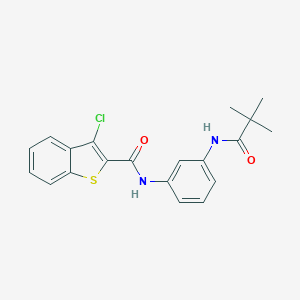 molecular formula C20H19ClN2O2S B269256 3-chloro-N-{3-[(2,2-dimethylpropanoyl)amino]phenyl}-1-benzothiophene-2-carboxamide 
